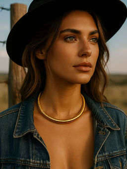 Digital Dress Room - Gold Plated Coil Choker Necklace for Women