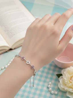 925 SILLER - Pure Silver Pink Adjustable Bracelet