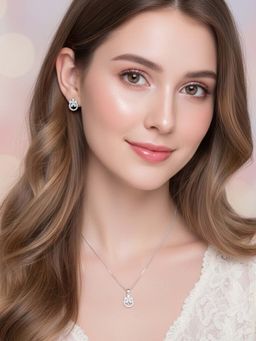 925 SILLER - Pure Silver White Stone Jewellery Set