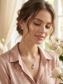 925 SILLER - Pure Silver Adjustable Pink Stone Jewellery Set