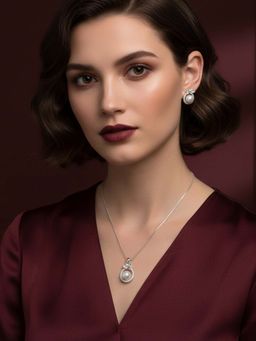 925 SILLER - Pure Silver Adjustable White Stone Jewellery Set