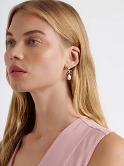 Ted Baker - Ivy Icon Charm Heart Bow Pearl Drop Silver Earrings