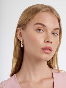 Ted Baker - Ivy Icon Charm Heart Bow Pearl Drop Gold Earrings