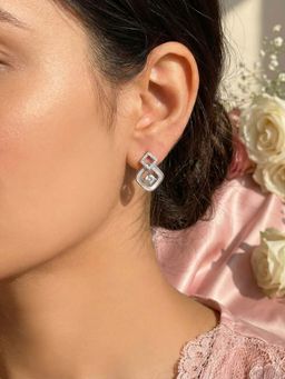 925 SILLER - Pure Silver White Stone Drop Earrings