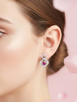 925 SILLER - Pure Silver Pink Stone Drop Earrings