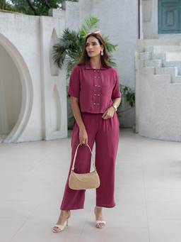 TITTLI - Women Rayon Wrinkle Fabric Cherry Crop Co-Ord Set
