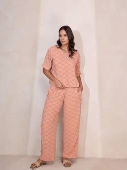 TITTLI - Women Peach Round Neck Boxy Fit Co-Ord Set
