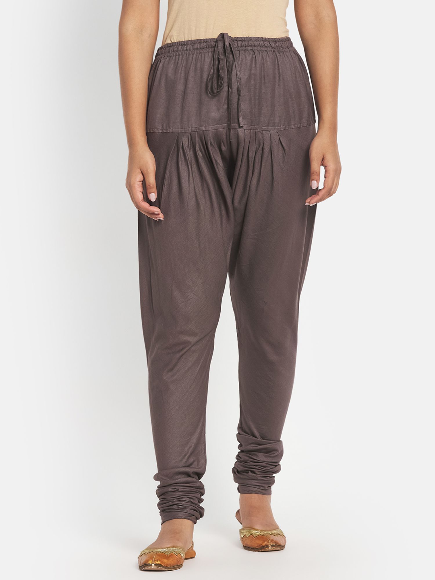 Grey Viscose Silk Drawstring Churidar-image-2