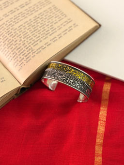 Niska - Chaya Floral Embossed Silver and Gold Oxidized Cuff