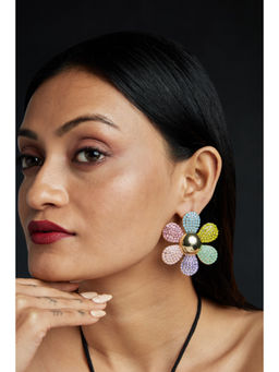 AMOSSH - Multi-Color Rhinestone Flower Shaped Colorful Earrings