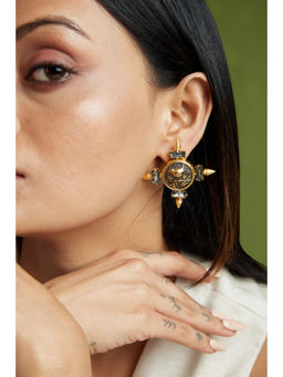 AMOSSH - 18K Gold Plated Anti Tarnish Bird Grey Zircon Studded Earrings