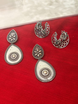 Niska - Silver Vintage Veil Earrings (Pack of 2)