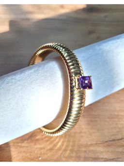 AMOSSH - 18K Gold Plated Anti Tarnish Purple Zircon Studded Bangle