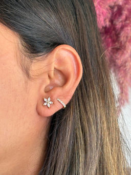 AMOSSH - 18K Gold Plated Anti Tarnish Flower White Zircon Studded Earrings
