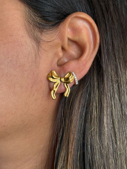 AMOSSH - 18K Gold Plated Anti Tarnish Bow Earrings