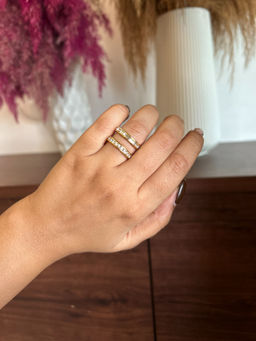 AMOSSH - 18K Gold Plated Anti Tarnish White Zircon Studded Ring