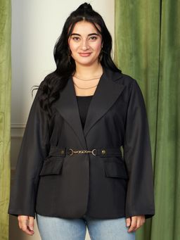 KASSUALLY - CURVE BY KASSUALLY Notched Lapel Front Open Full Sleeves Regular Blazer