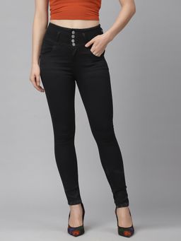 KASSUALLY - Women Black Skinny Fit High Rise Clean Look Jeans