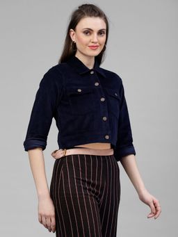 KASSUALLY - Women Navy Blue Solid Tailored Jacket