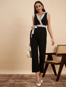 KASSUALLY - Contrast Collar And Sleeve Front Wrap Jumpsuit (Set Of 2)