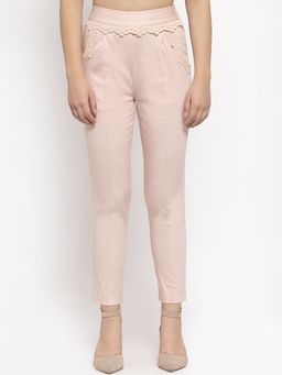 KASSUALLY - Women Peach Coloured Solid Regular Pant