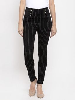KASSUALLY - Women Black And White Striped Slim Fit Treggings