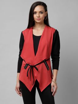 KASSUALLY - Women Pink And Black Solid Open Front Shrug