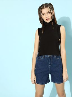 KASSUALLY - Black Solid Knitted Top