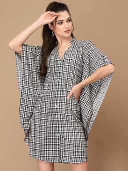 KASSUALLY - Women White And Black Checked Kaftan Dress