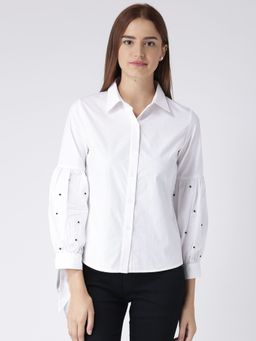 KASSUALLY - Women White Comfort Regular Fit Solid Casual Shirt