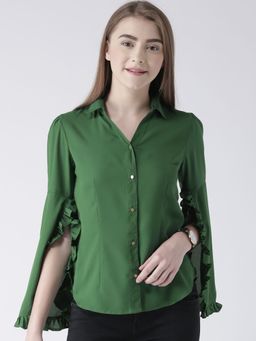 KASSUALLY - Women Green Comfort Regular Fit Solid Casual Shirt