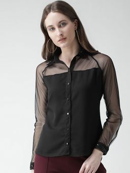 KASSUALLY - Women Black Comfort Regular Fit Solid Casual Shirt