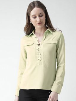 KASSUALLY - Women Green Comfort Regular Fit Solid Casual Shirt