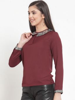 KASSUALLY - Women Maroon Regular Fit Solid Casual Top