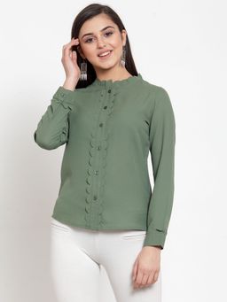 KASSUALLY - Women Olive Green Regular Fit Solid Casual Shirt