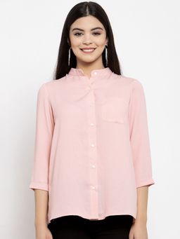 KASSUALLY - Women Peach Coloured Slim Fit Solid Casual Shirt