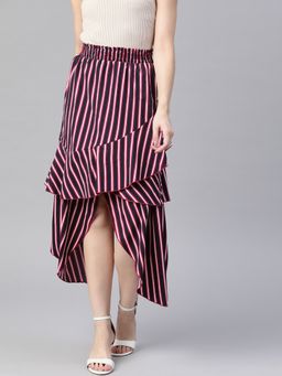 KASSUALLY - Women Black And Pink Striped Tulip Skirt