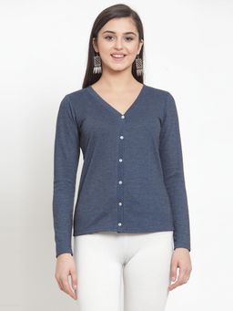 KASSUALLY - Women Blue Solid Cardigan Sweater