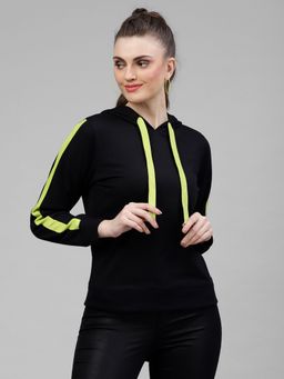 KASSUALLY - Women Black Solid Hooded Sweatshirt