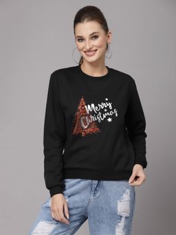 KASSUALLY - Women Black Typography Christmas Update Sweatshirt