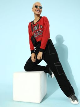 KASSUALLY - Women Red Alphanumeric Christmas Update Sweatshirt