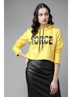 KASSUALLY - Women Yellow And Black Printed Hooded Sweatshirt