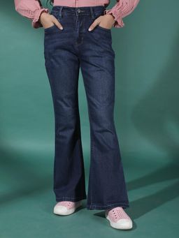 CRIMSOUNE CLUB - Girl's Blue Bootcut High Waist Jeans