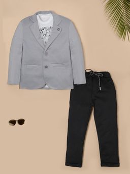 RIDOKIDZ - Boys Grey Full Sleeves Solid Blazer with T-Shirt and Pant (Set of 3)