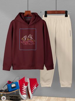 HELLCAT - Burgundy Hoodie with Beige Joggers (Set of 2)