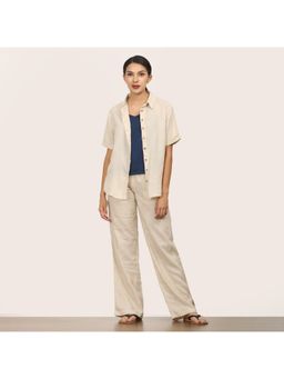 Saltpetre - Beige Half Sleeve Shirt with Navy Blue Slip Top & Straight Fit Pant (Set of 3)