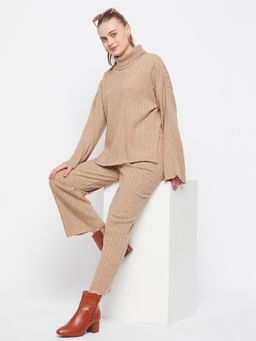 Club York - Beige Solid Turtle Neck Top with Pant (Set of 2)