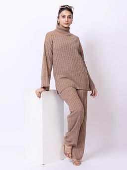 Club York - Beige Solid Turtle Neck Sweater with Pant (Set of 2)
