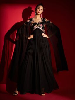 MADHURAM - Black Ethnic Embroidered Gown