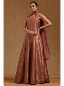 Soch - Women'S Onion Mauve Tissue Woven Design Gown with Dupatta
